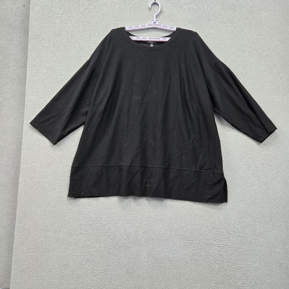 Eileen Fisher Women Blouse 3X Black Lightweight Washable Crepe Top Pullover